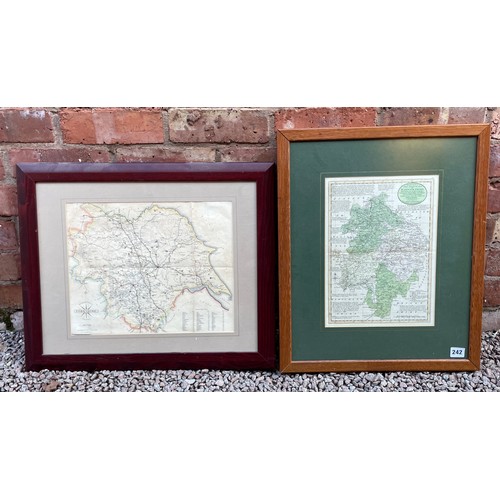 242 - ANTIQUARIAN STYLE MAP OF YORKSHIRE AND BOWLES NEW MEDIA MAP OF WARWICKSHIRE FRAMED AND GLAZED