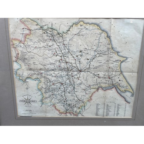 242 - ANTIQUARIAN STYLE MAP OF YORKSHIRE AND BOWLES NEW MEDIA MAP OF WARWICKSHIRE FRAMED AND GLAZED