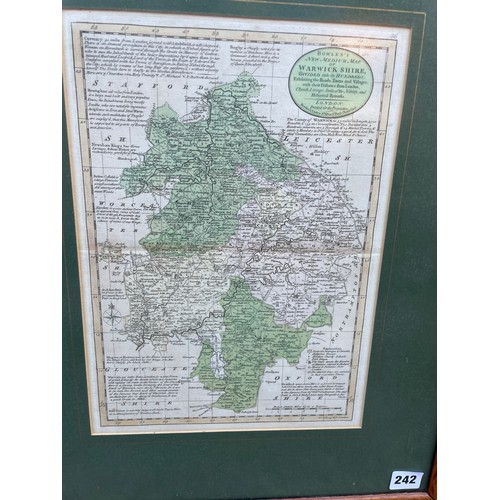 242 - ANTIQUARIAN STYLE MAP OF YORKSHIRE AND BOWLES NEW MEDIA MAP OF WARWICKSHIRE FRAMED AND GLAZED