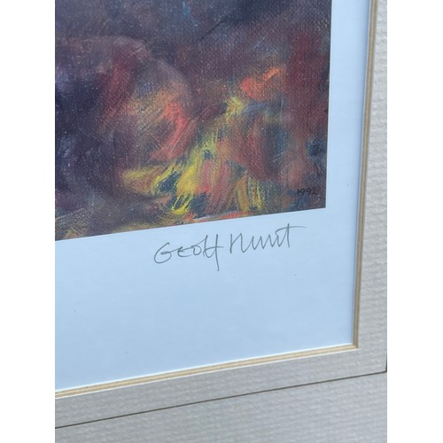 255 - DAM BUSTERS RAID LITHOGRAPHIC PRINT SIGNED PENCIL GEOFF HUNT WITH BLIND PROOF STAMP FRAMED AND GLAZE... 