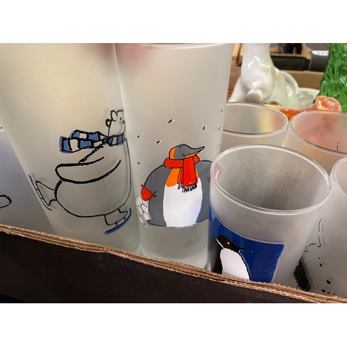 340 - CARTON - COTTAGE WARE, TEAPOT, SUCRIER, FROSTED GLASS PENGUIN, HIGH BALL TUMBLERS, COW CREAMER AND N... 