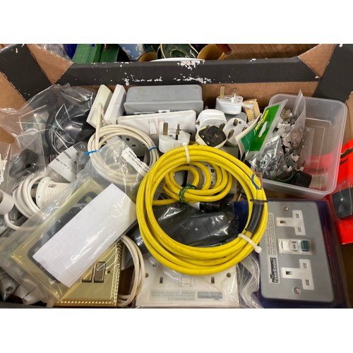 328 - THREE CARTONS CONTAINING CABLES, WIRING AND SOCKET COVERS