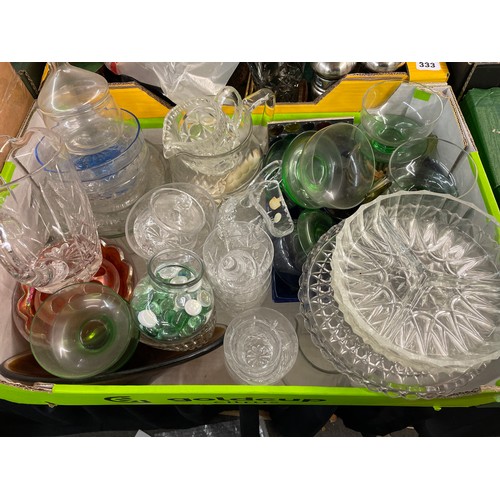 334 - CARTON CONTAINING GLASSWARE INC. SUNDAE BOWLS, CARNIVAL GLASS CENTREPIECE AND DRINKING GLASSES