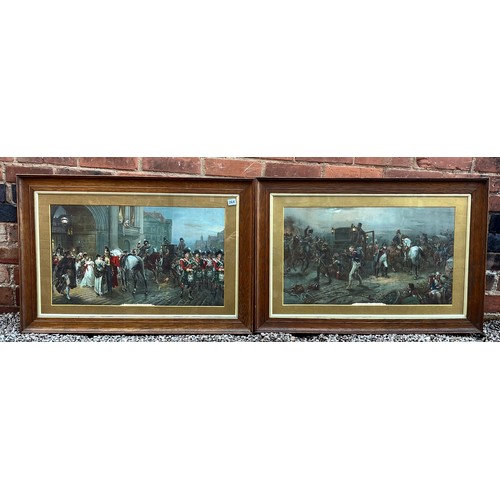 264 - PAIR OF LITHOGRAPHIC PRINTS ENTITLED CAPTURE OF NAPOLEONS CARRIAGE AND SUMMONED TO WATERLOO BRUSSELS... 