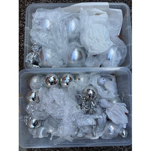 113A - TWO BOXES OF SILVER CHRISTMAS DECORATIONS