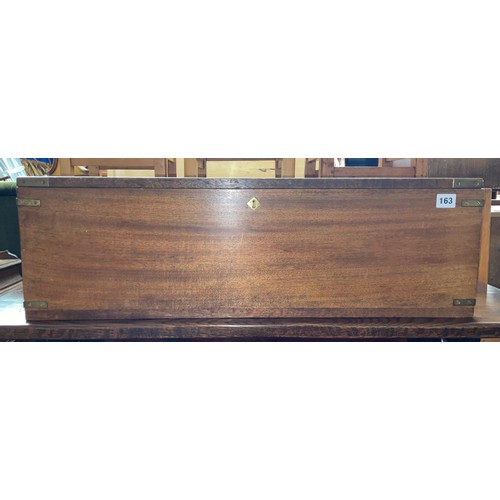 163 - MAHOGANY OBLONG BOX WITH BRASS MILITARY MOUNTS AND FLUSH HANDLES