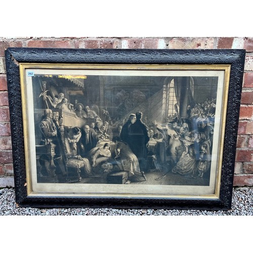 262 - LARGE LITHOGRAPHIC PRINT OF THE TRIAL OF EFFIE DEANS AFTER THE PAINTING BY RS LAUDER IN CARVED FRAME