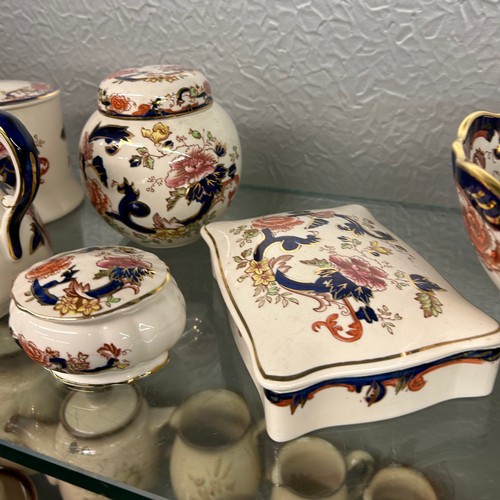 374 - MASONS MANDALAY PATTERN BOWL, OCTAGONAL JUG, OVOID JAR AND COVER AND BOXES