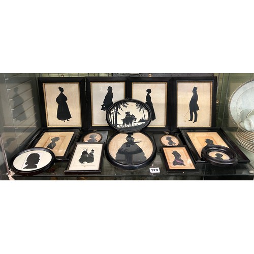 379 - SHELF OF 19TH CENTURY AND LATER SILHOUETTES FRAMED AND GLAZED