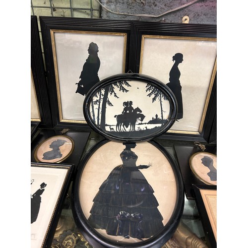 379 - SHELF OF 19TH CENTURY AND LATER SILHOUETTES FRAMED AND GLAZED