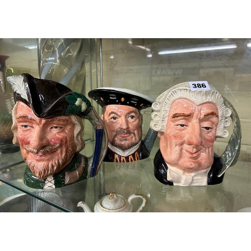 386 - ROYAL DOULTON LARGE CHARACTER JUGS, ROBIN HOOD, THE LAWYER AND HENRY THE VIII