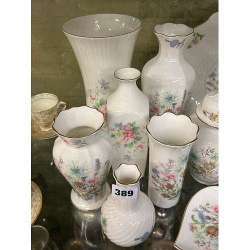 389 - AYNSLEY WILD TUDOR BONE CHINA VASES, DECORATIVE BOWL, PIN DISH