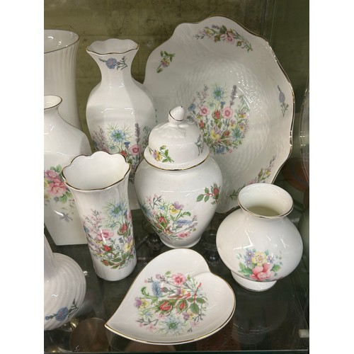 389 - AYNSLEY WILD TUDOR BONE CHINA VASES, DECORATIVE BOWL, PIN DISH