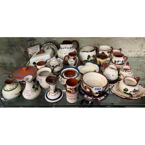 393 - SHELF OF TORQUAY MOTO WARES INC BOWLS, MINIATURE JUGS AND TRAYS