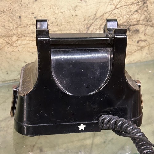 394 - OLD STYLE BLACK AND GILT RING DIAL TELEPHONE