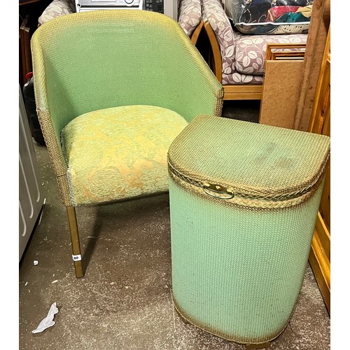 80 - GREEN BASKET CHAIR AND MATCHING LINEN BIN