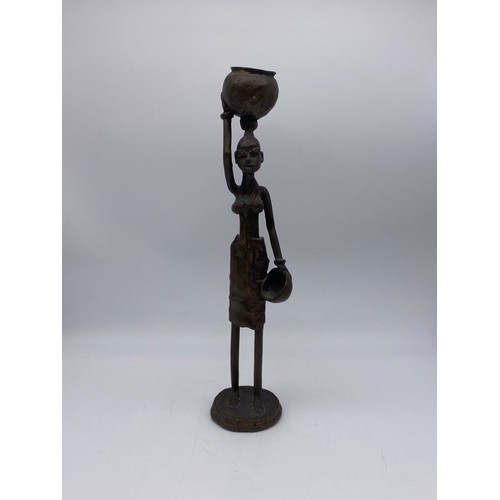 462 - AFRICAN BRONZE FEMALE WATER CARRIER FIGURE