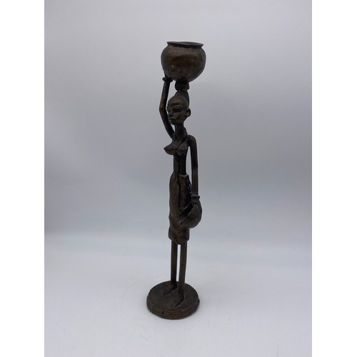 462 - AFRICAN BRONZE FEMALE WATER CARRIER FIGURE