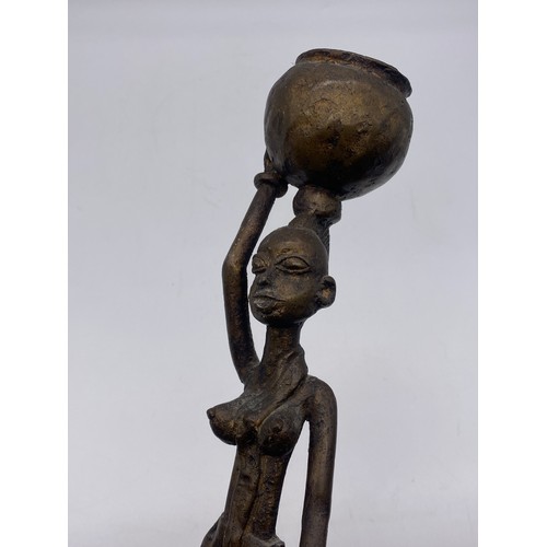 462 - AFRICAN BRONZE FEMALE WATER CARRIER FIGURE