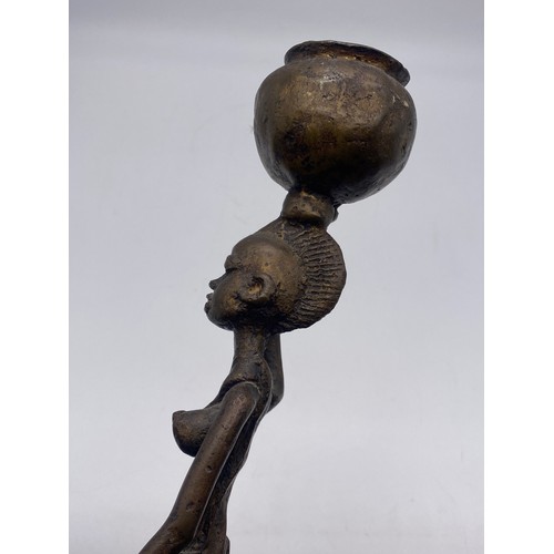 462 - AFRICAN BRONZE FEMALE WATER CARRIER FIGURE