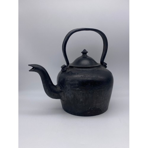 404 - 19TH CENTURY BLACK ENAMELLED CAST KETTLE