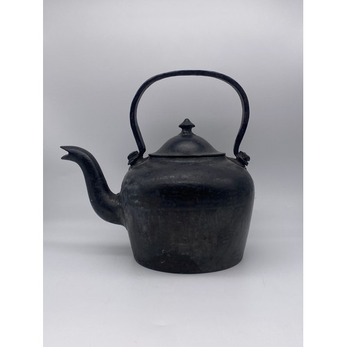 404 - 19TH CENTURY BLACK ENAMELLED CAST KETTLE