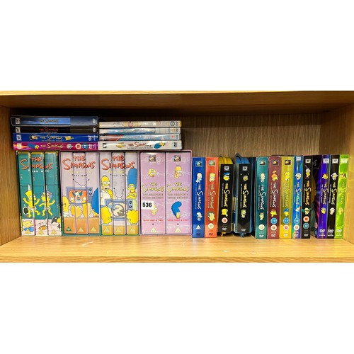 536 - SHELF OF THE SIMPSONS ON VHS FORMAT AND DVD INCLUDING BOX SETS