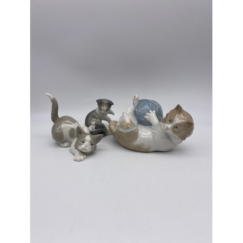 454 - NAO PLAYFUL KITTEN WITH BALL OF STRING AND TWO LLADRO KITTEN GROUPS