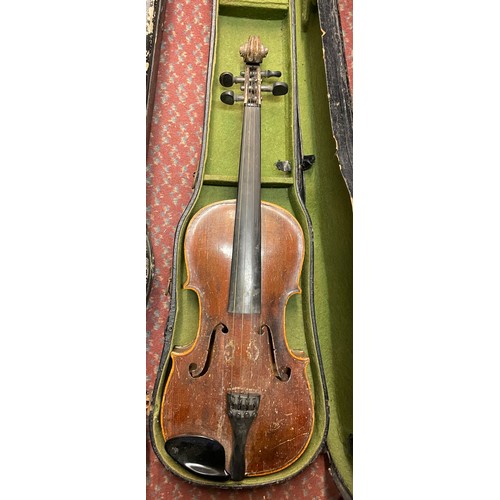 672 - CASED UNMARKED VIOLIN NO BOW