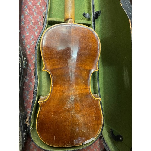 672 - CASED UNMARKED VIOLIN NO BOW