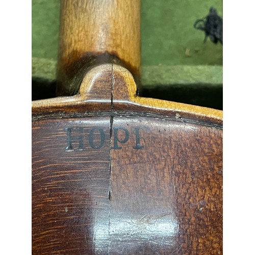 672 - CASED UNMARKED VIOLIN NO BOW