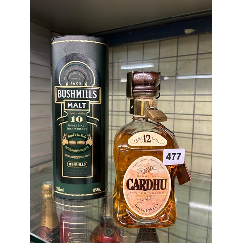 477 - BOXED BUSHMILLS AND CARDHU MALT WHISKEY