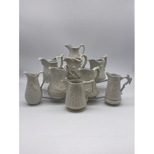 455 - PORTMEIRION BRITISH HERITAGE COLLECTION PORCELAIN RELIEF MOULDED JUGS