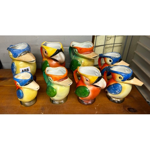 488 - SELECTION OF GERMAN WOOD PECKER AND PARAKEET DECORATIVE JUGS