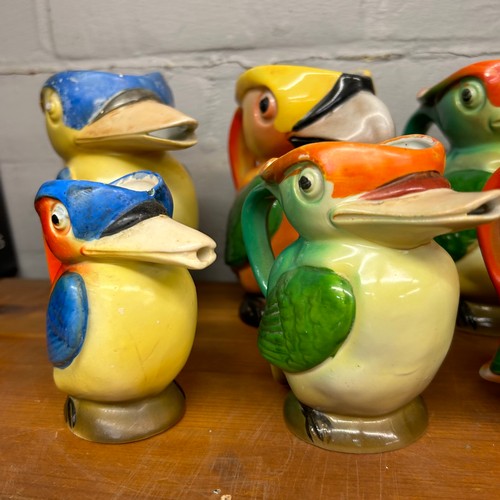 488 - SELECTION OF GERMAN WOOD PECKER AND PARAKEET DECORATIVE JUGS