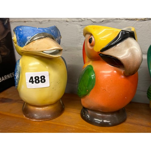 488 - SELECTION OF GERMAN WOOD PECKER AND PARAKEET DECORATIVE JUGS