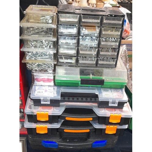 363 - FOUR COMPARTMENTED BOXES OF IRON MONGERY AND ASSORTED SCREWS