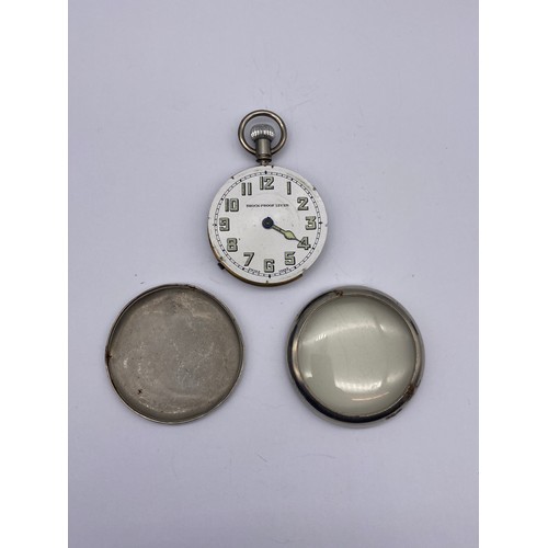 698 - BIRMINGHAM SILVER CASED POCKET WATCH, CONTINENTAL WHITE METAL CASED FOB WATCH AND BASE METAL LEVER W... 