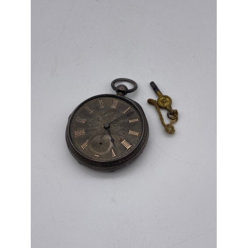 747 - SILVER CASED LONDON CASED POCKET WATCH A/F WITH KEY