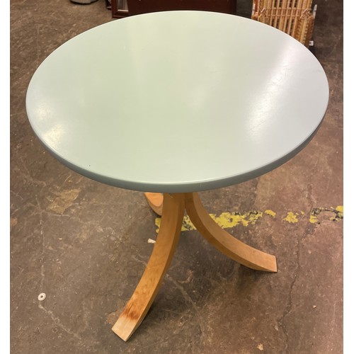 12 - POWDER BLUE CIRCULAR AND LAMINATE TRIPOD TABLE