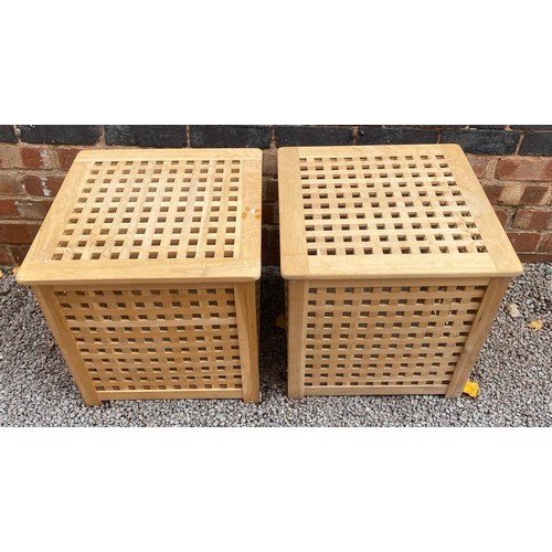 86 - PAIR OF BEECH LATTICE SQUARE SECTION STORAGE CUBES