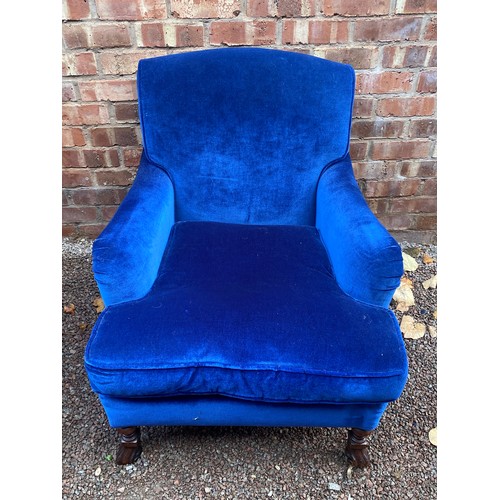 179 - GOOD QUALITY ROYAL BLUE UPHOLSTERED DEEP SEATED ARMCHAIR ON BRAGANZA FEET