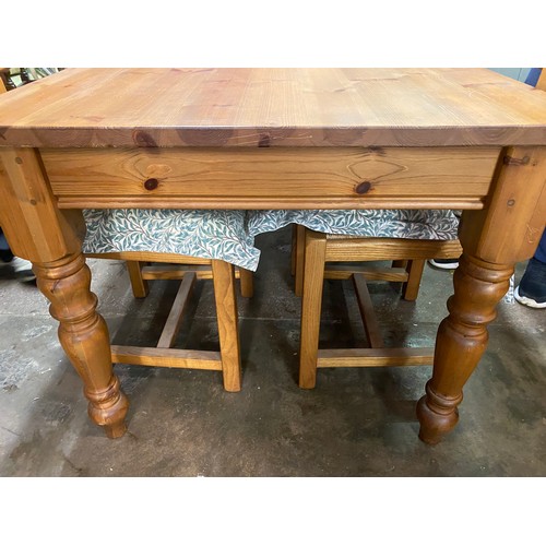 105 - VICTORIAN STYLE PINE FARMHOUSE KITCHEN TABLE WITH SIX STURDY LADDER BACK CHAIRS