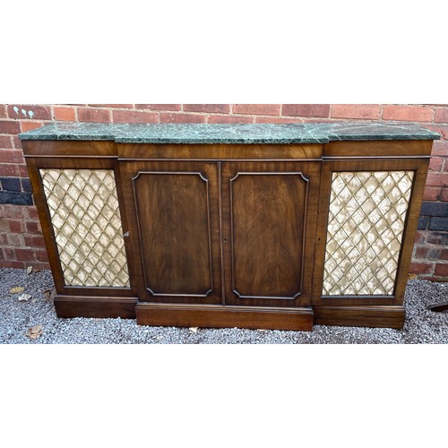 183 - REGENCY STYLE GREEN MARBLE TOP BREAKFRONT SIDEBOARD