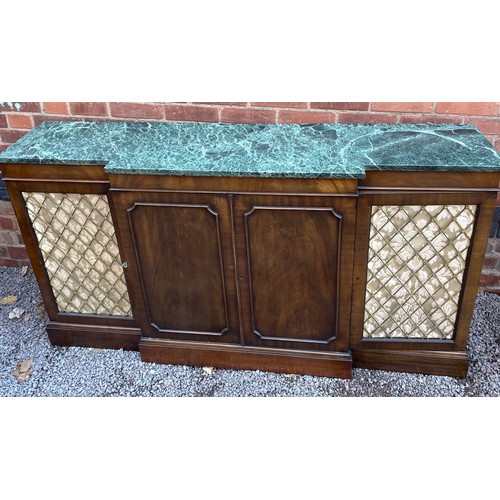 183 - REGENCY STYLE GREEN MARBLE TOP BREAKFRONT SIDEBOARD