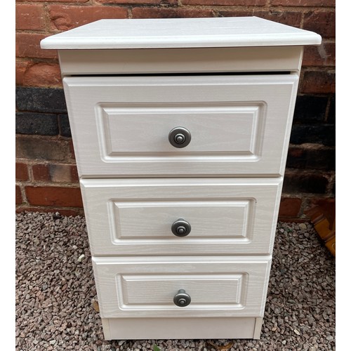 75 - WHITE ASH THREE DRAWER BEDROOM CHEST