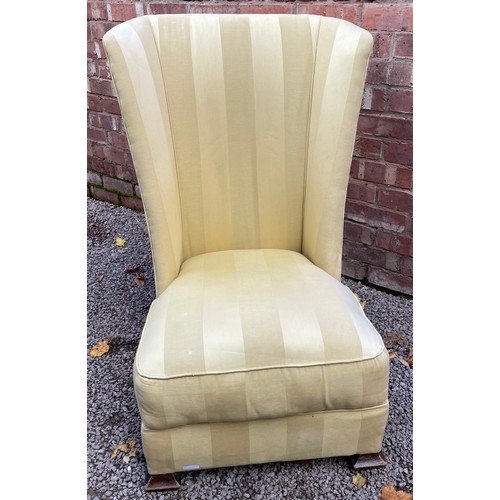 73 - 1930S BRIM STONE YELLOW STRIPED HIGH BACK BEDROOM CHAIR