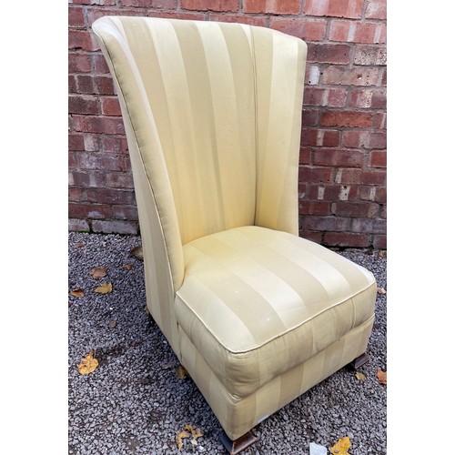 73 - 1930S BRIM STONE YELLOW STRIPED HIGH BACK BEDROOM CHAIR