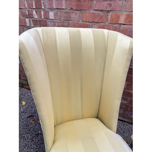 73 - 1930S BRIM STONE YELLOW STRIPED HIGH BACK BEDROOM CHAIR