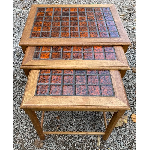 30 - NEST OF TEAK TILE TOP TABLES